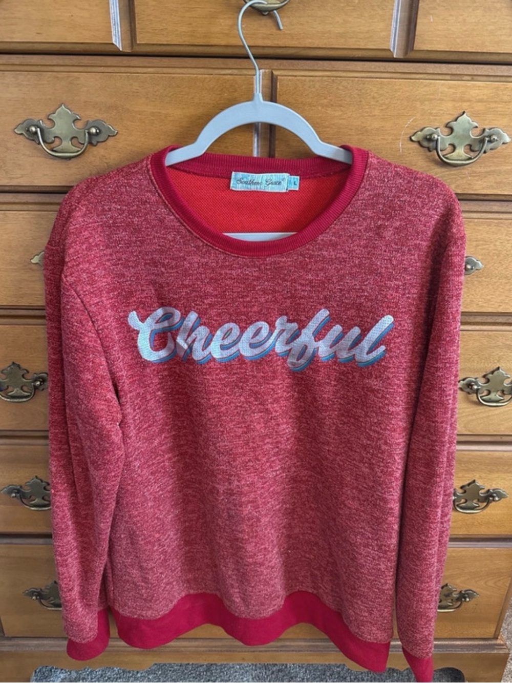 Southern Grace Red 'Cheerful' Crewneck Sweater